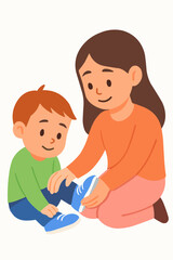Sister Helping with Shoes Vector