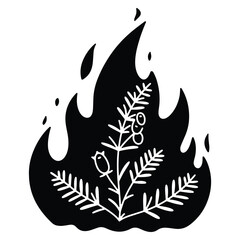 Burning plant silhouette depicting nature versus environmental impact concept