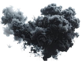 Dramatic dark smoke cloud explosion abstract background element.