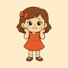 Cartoon sad girl illustration vector art crying child with bow in hair vector image for kids design