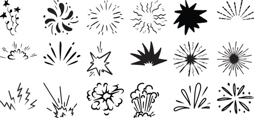 Collection of Hand-Drawn Starbursts, Explosions, and Sparkle Elements