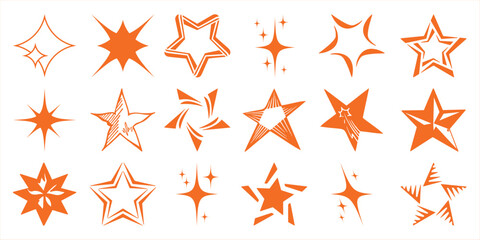 Collection of Orange Star and Sparkle Icons in Various Styles