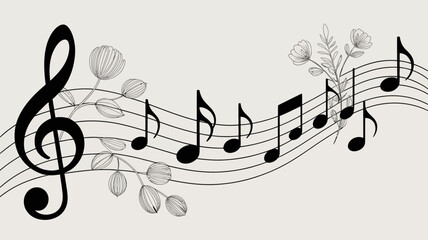 Music notes floral clef melody harmony rhythm song composition score musical stave treble bass octave chord tune concert symphony orchestra instrument art design illustration graphic creative artistic
