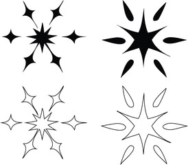 Four Starburst and Snowflake Vector Graphics in Black and White