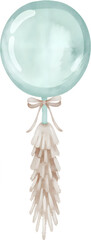 Watercolor balloon with ribbon and tassel on transparent background.