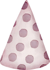 Watercolor party hat with polka dots on transparent background.