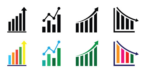 Bar graph icon. Set of  chart for report icon. Bar chart with arrow flat icons vector illustration.  EPS 10