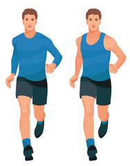 Two Isolated Jogging Man Figures Front View in Blue Seasonal Sportswear