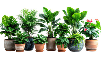 Obraz premium A diverse collection of healthy green potted houseplants arranged together.