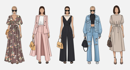 Fashionable women outfits stylish clothing trendy apparel elegant dresses casual wear formal attire summer collection spring fashion autumn style winter wardrobe designer clothes chic looks modern tre
