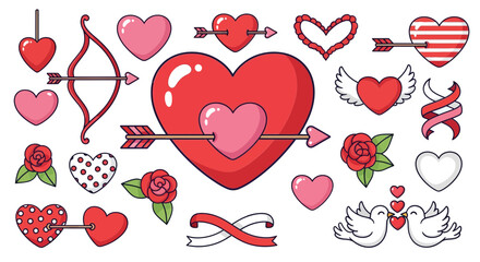 Hearts love valentine's day romance cupid arrow bow wings pixel art retro vintage design graphic illustration romantic feelings passion affection holiday celebration cute sweet adorable decoration