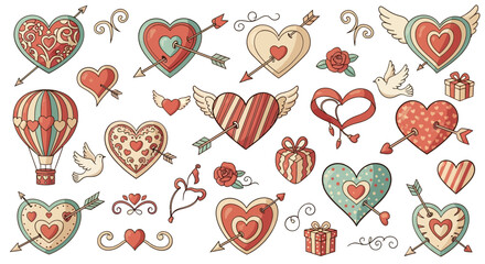 Hearts love valentine's day romance romantic feelings affection passion relationship dating wedding anniversary celebration decoration design art illustration drawing sketch vintage retro cute sweet a