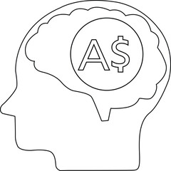 line icon of human brain head and Australian dollar coin icon