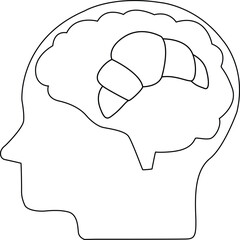 line icon of human brain head and croissant icon