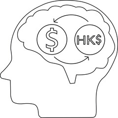 line icon of human brain head and Hong Kong dollar coin conversion icon