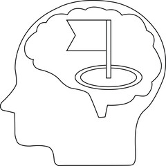 line icon of human brain head and golf flag icon