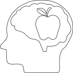 line icon of human brain head and apple icon