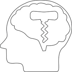 line icon of human brain head and wine bottle opener icon