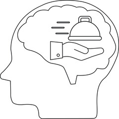 line icon of human brain head and icon of hand carrying fast food lid