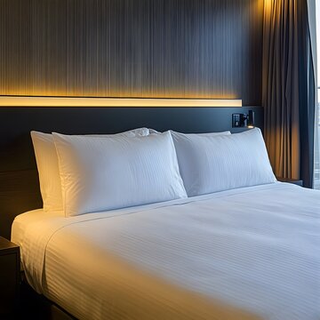 Comfortable hotel bedroom interior with king size bed and pillows