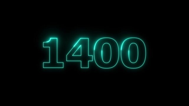 A dynamic Glowing neon text 1400 number countdown timer animation. Neon business number icon. and creating a stunning video. 4k video