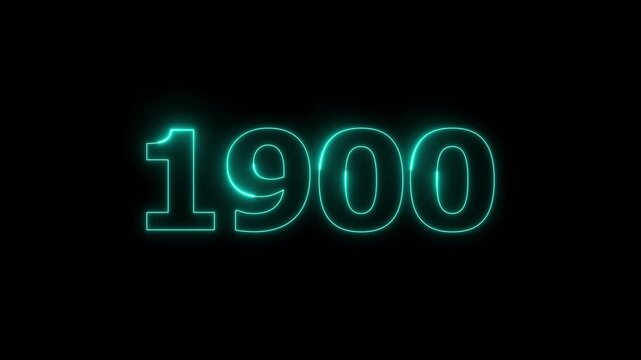 A dynamic Glowing neon text 1900 number countdown timer animation. Neon business number icon. and creating a stunning video. 4k video