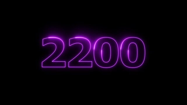 A dynamic Glowing neon text 2200 number countdown timer animation. Neon business number icon. and creating a stunning video. 4k video