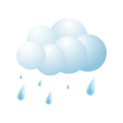 3D rainy weather icon. Realistic raindrops and clouds. The symbol of the storm, the autumn season. Meteorological weather forecast. Vector illustration