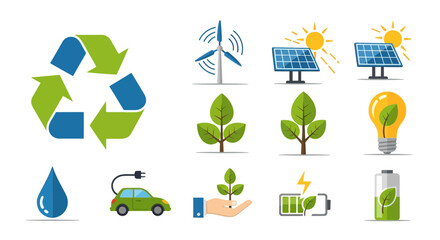 Ecology environment green energy sustainability renewable resources conservation nature eco friendly power recycling solar wind water electric car battery plant leaf lightbulb hand future earth clean 