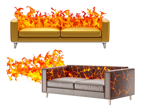 "Fiery Luxury Furniture Design Concept, isolated on transparent background"