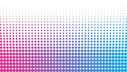 Halftone gradient from pink to blue creates a modern and vibrant pattern