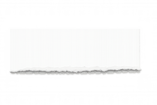 White paper horizontal strip with torn bottom edge for text, design, or message on transparent background