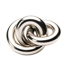 Fototapeta premium Interlocking metal rings forming a complex geometric shape against a transparent background