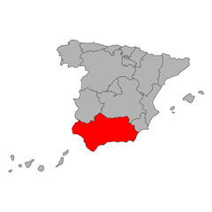 Andalusia of Spain map symbol shape, travel web flat vector illustration .