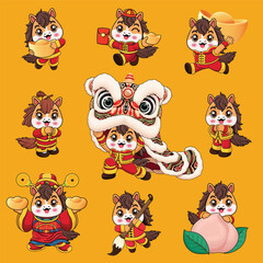 Vintage Chinese new year poster design with horse character. Chinese wording means Prosperity.