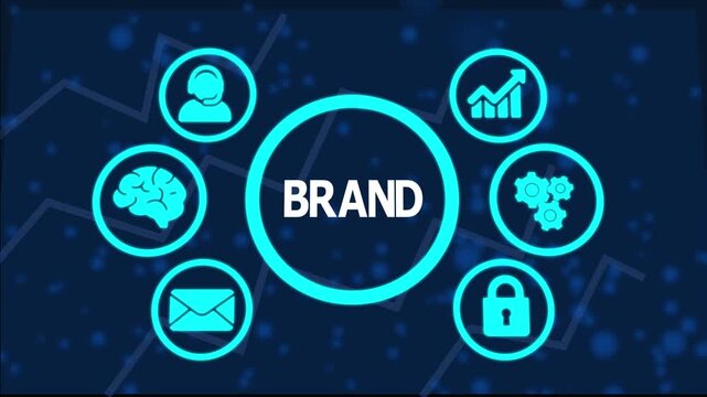 Creative BRAND concept illustration representing corporate identity, marketing strategy, customer trust, business reputation, and visual communication excellence.