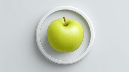 Minimalist green apple on white circle, green and white, representing health and simplicity,