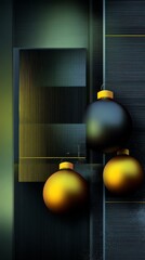 Abstract festive composition, in dark and gold, with Christmas ornaments and geometric patterns