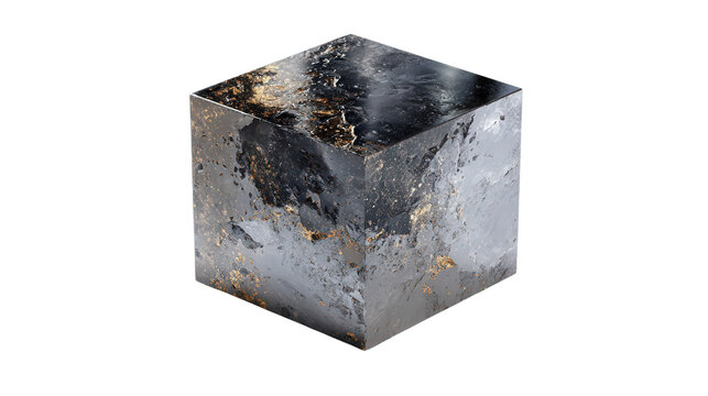Hematite cube background isolated on a Transparent background, PNG file.