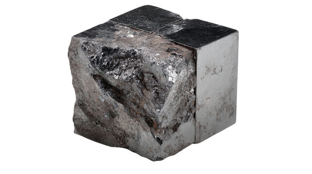 Hematite cube background isolated on a Transparent background, PNG file.