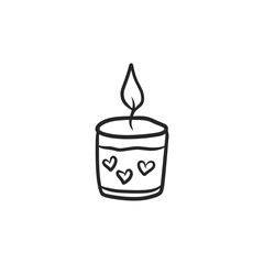 Hand-drawn scented candle in jar with heart pattern outline illustration