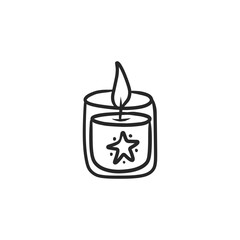 Hand-drawn scented jar candle with star motif outline illustration