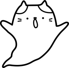 line art halloween doodle cat ghost 