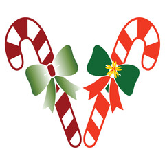 Christmas candy cane with red bow and festive holiday decoration
