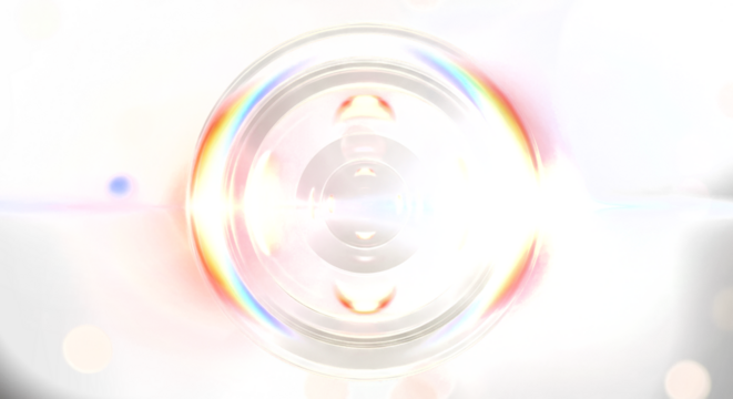 ptical lens diffraction ring, rainbow light reflection, dark background, cinematic bokeh effect, minimal futuristic optical abstraction, photorealistic 3D rendering, holographic glow