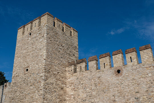 The extierior and entrance to the Sultan Ahmet Camii or Sultanahmet mosquer and park in Istanbul, with historic walls