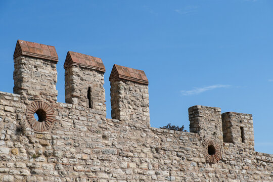 The extierior and entrance to the Sultan Ahmet Camii or Sultanahmet mosquer and park in Istanbul, with historic walls