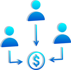 3D Cyan Blue Teamwork Finance Icon Isolated on Transparent Background.