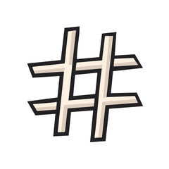 Fototapeta premium Hashtag Symbol Illustration in Black Outline with Beige Fill on White Background