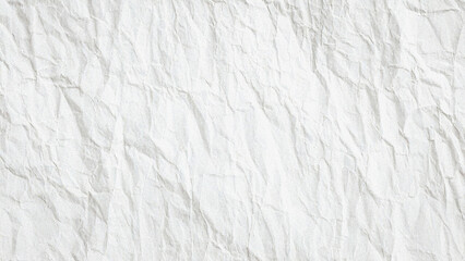 Crumpled white paper texture background with visible creases and folds, creating a rustic and natural feel. The neutral color and uneven surface offer a versatile design element. Perfect for grunge